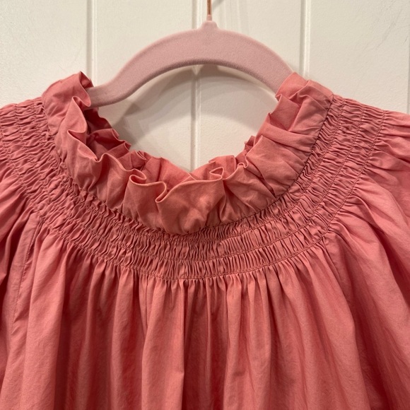J.Crew Coral Smocked Puff Sleeve Lace Up Back Women's Top M - Picture 3 of 5